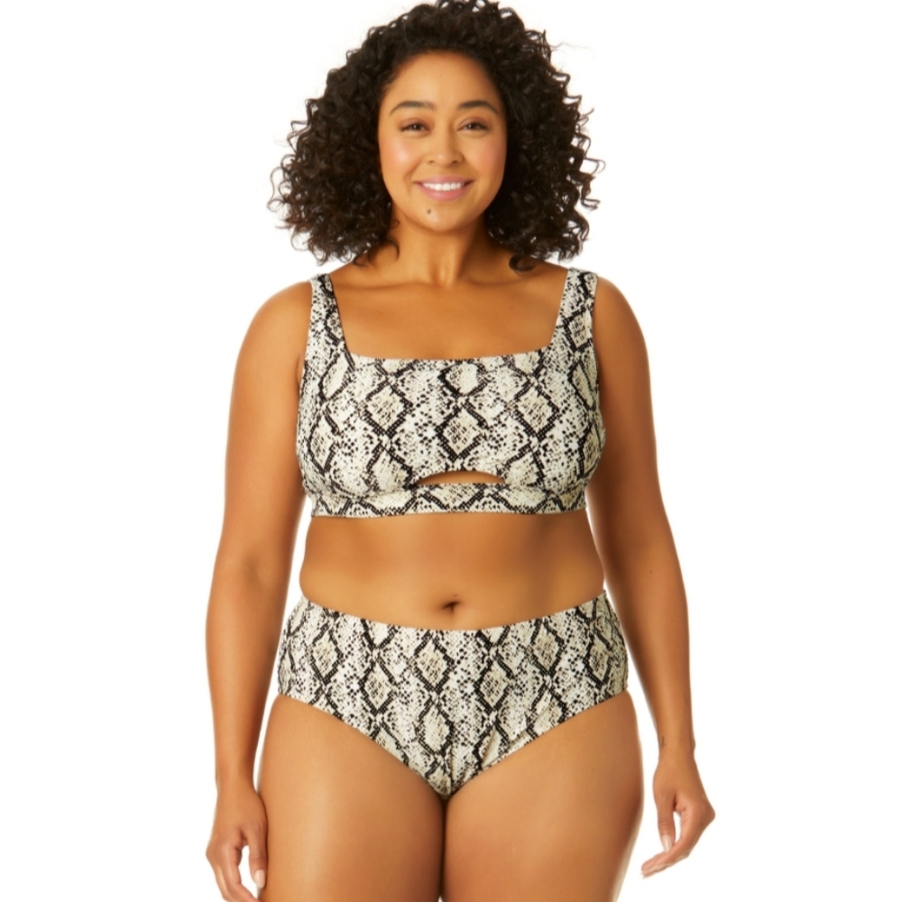 TimeANDTrue Women's Plus Snake Pring Cutout Bikini Swimsuit